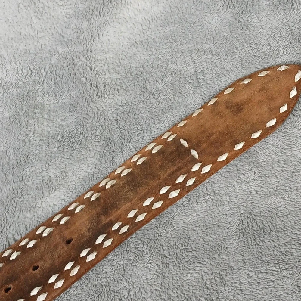 Vintage Dale Western Belt & Buckle Mens Floral Tooled Leather Inlay Chip 